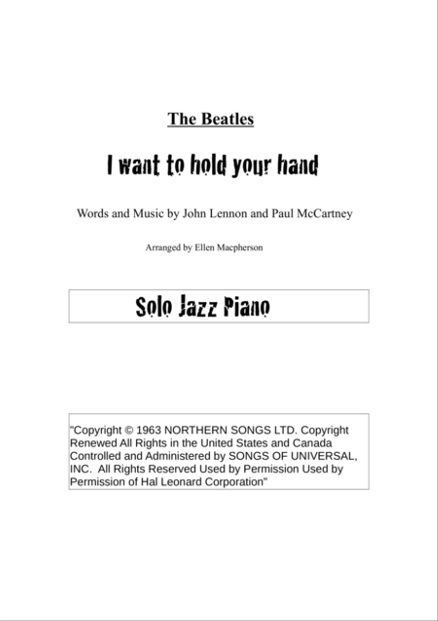 I Want To Hold Your Hand Piano Solo scores gallery preview page 1