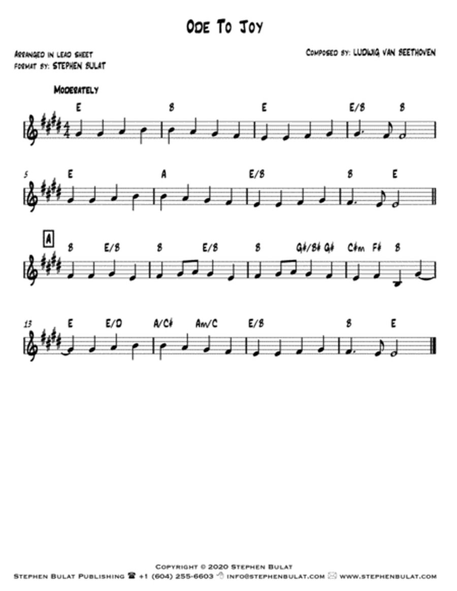 Ode To Joy (Beethoven) - Lead sheet (key of E)