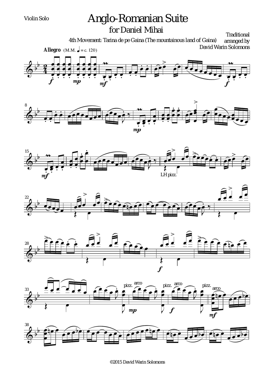 Tarina de pe Gaina (The mountainous land of Gaina) from Anglo-Romanian Suite for solo violin Violin Solo scores gallery preview page 1