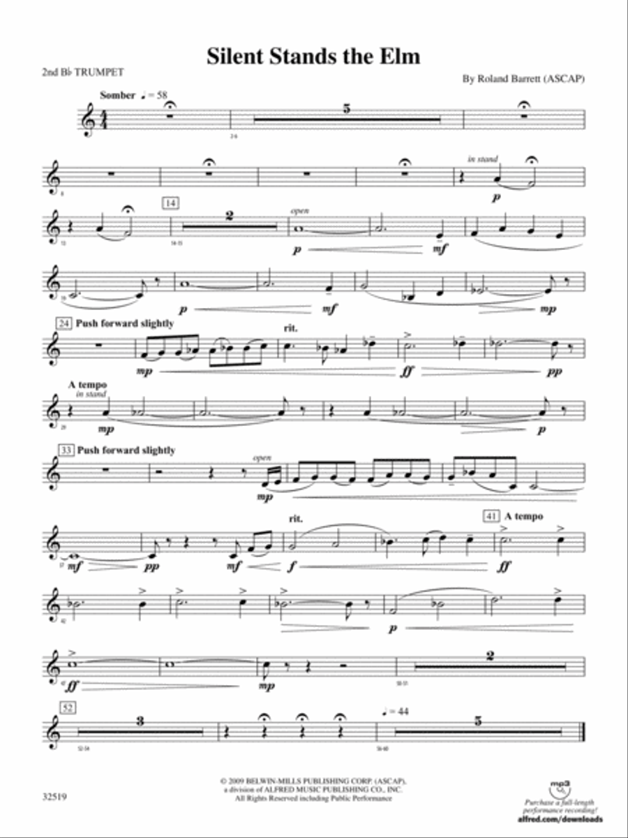 Silent Stands the Elm: 2nd B-flat Trumpet Concert Band scores gallery preview page 1