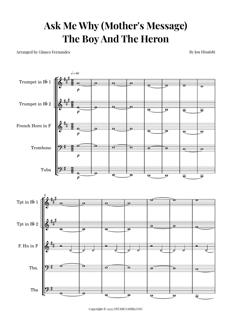 The Boy And The Heron Brass Quintet scores gallery preview page 1
