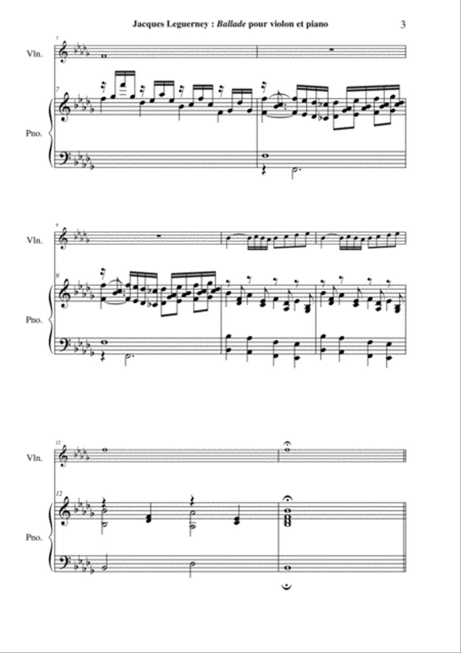 Jacques Leguerney: Ballade for violin and piano Violin Solo scores gallery preview page 3