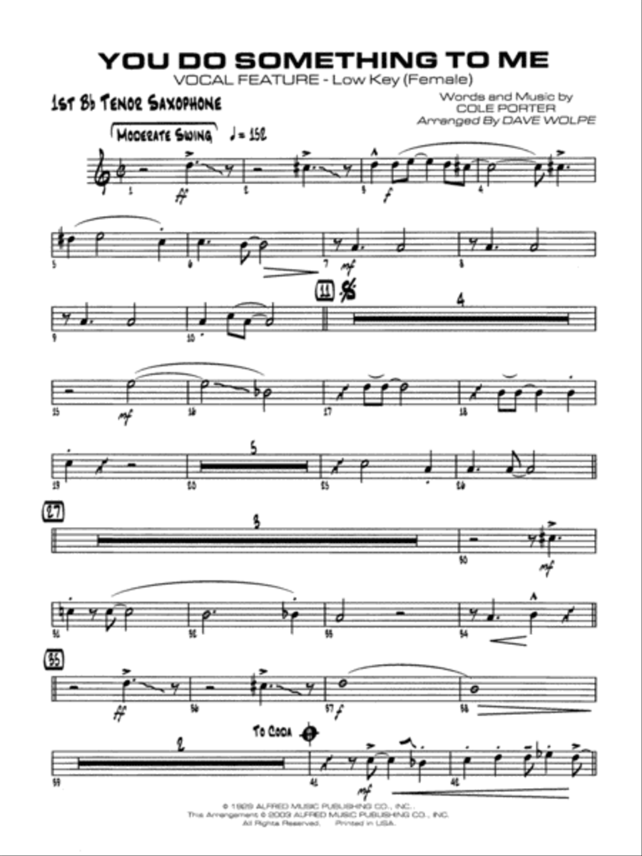 You Do Something to Me: B-flat Tenor Saxophone Jazz Ensemble scores gallery preview page 1