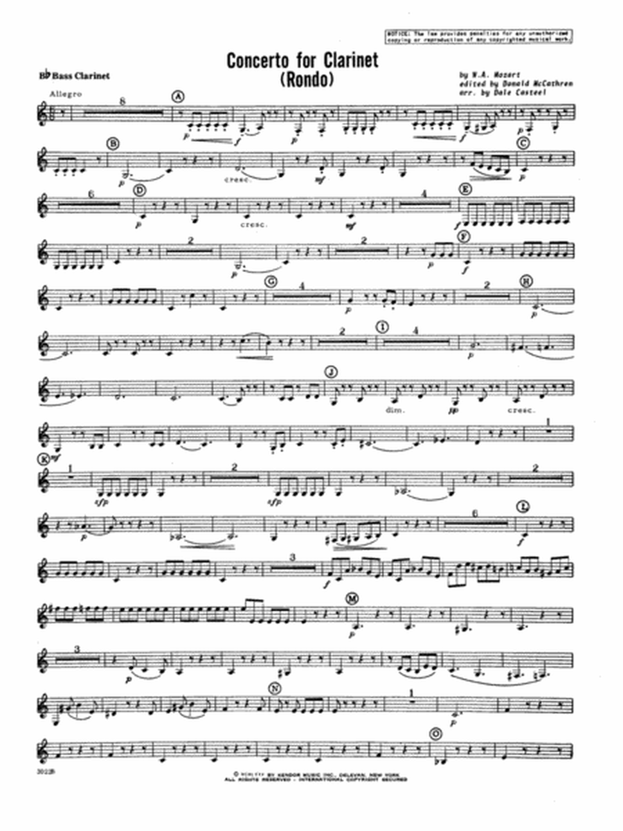 Concerto For Clarinet - Rondo (3rd Movement) - K.622 - Bb Bass Clarinet
