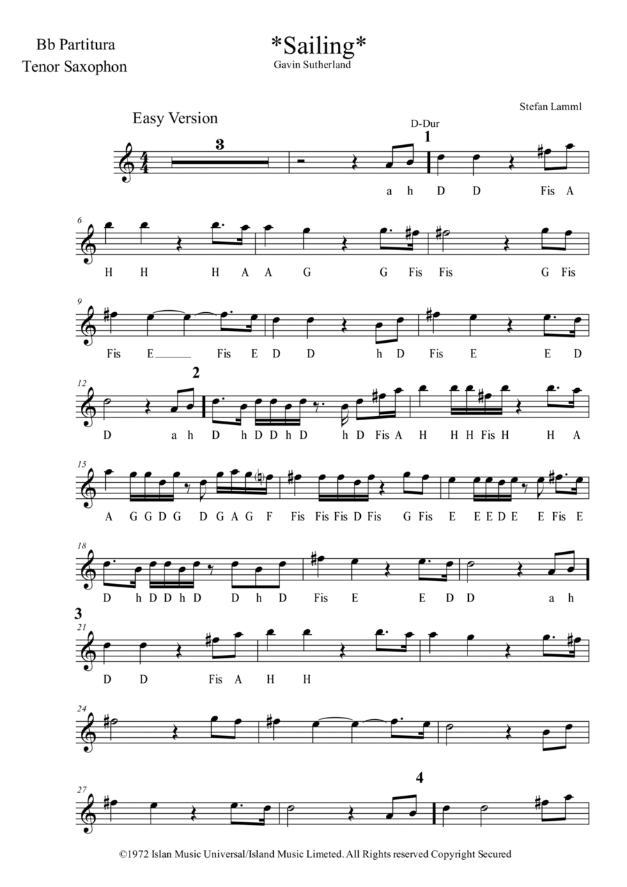 Sailing Tenor Saxophone scores gallery preview page 1