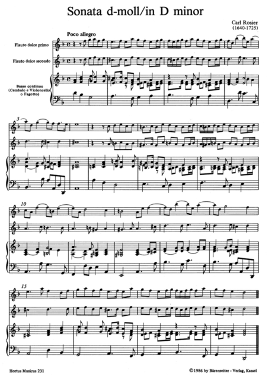 Zwei Triosonaten for two Treble Recorders (Violins or other Instruments) and Basso continuo Alto Recorder scores gallery preview page 2