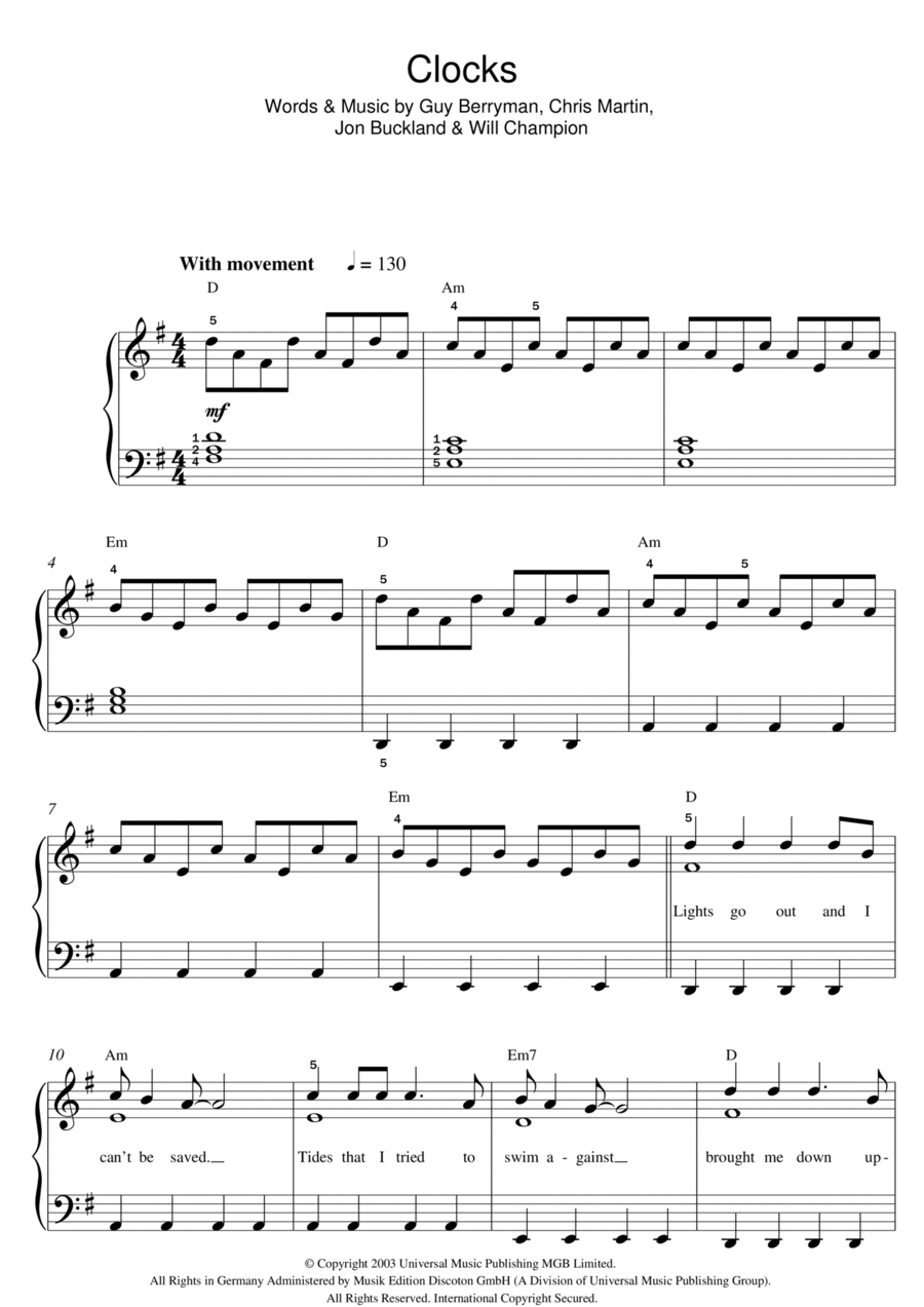 Clocks Easy Piano scores gallery preview page 1