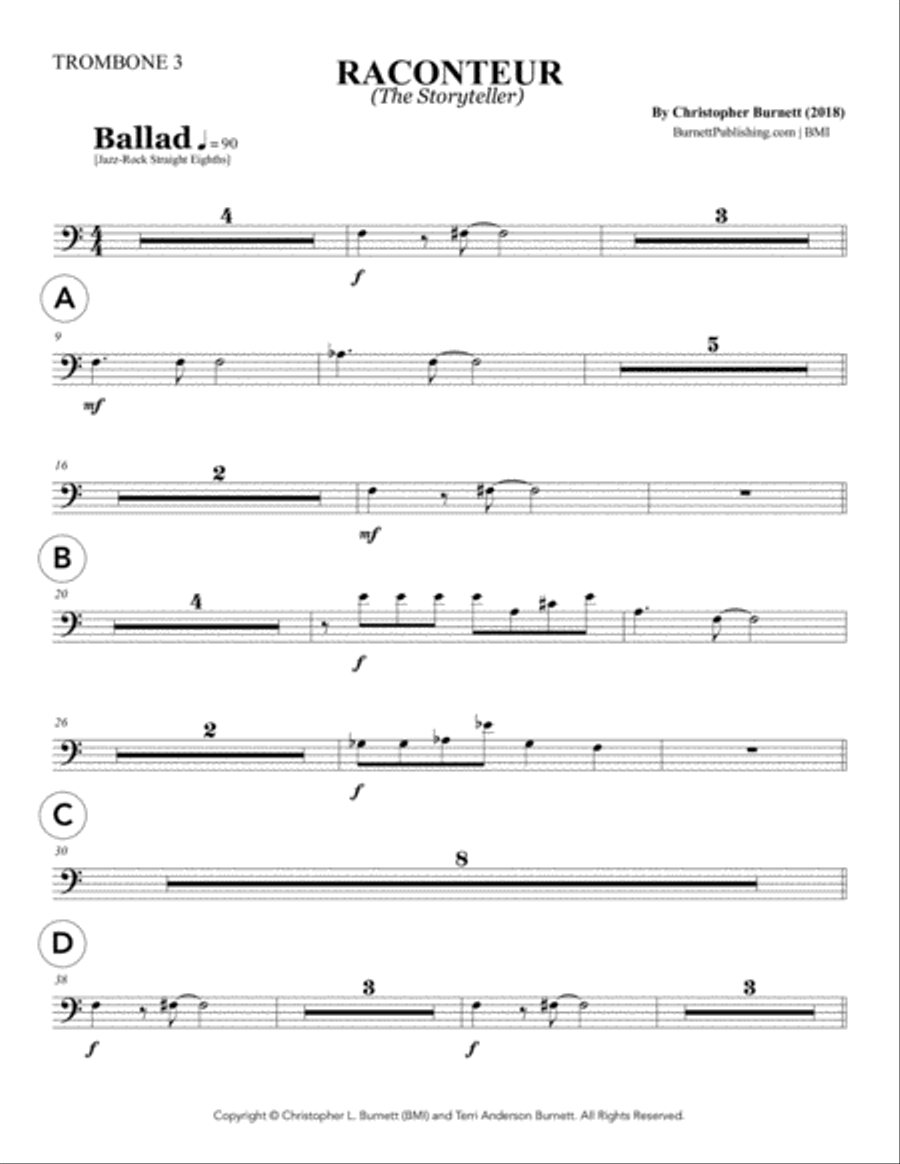 RACONTEUR (The Storyteller) - Trombone 3 Jazz Ensemble scores gallery preview page 1