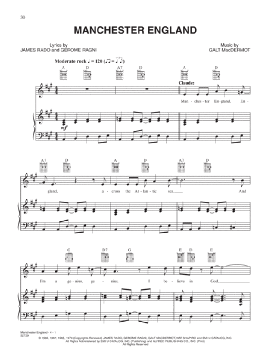Manchester England Manchester England Piano, Vocal, Guitar scores gallery preview page 1