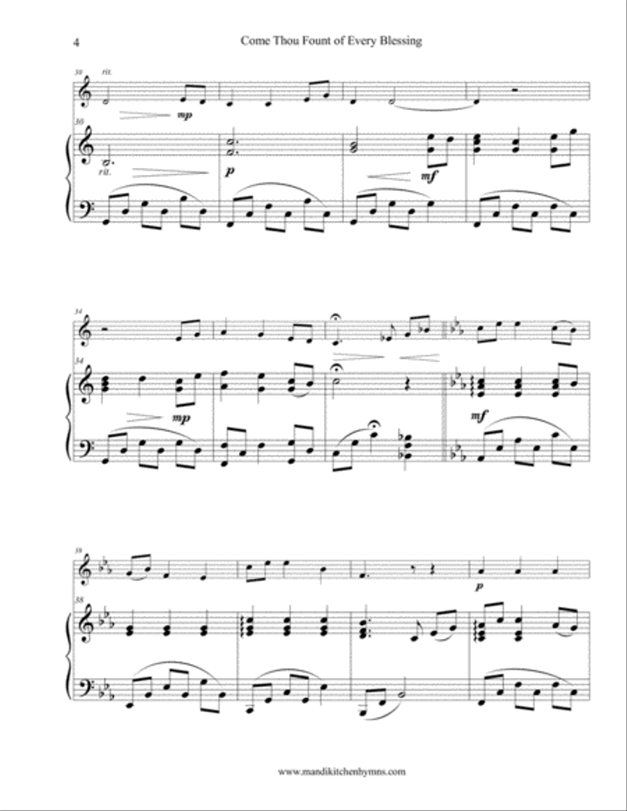 Come Thou Fount of Every Blessing (Violin & Piano) Violin Solo scores gallery preview page 4