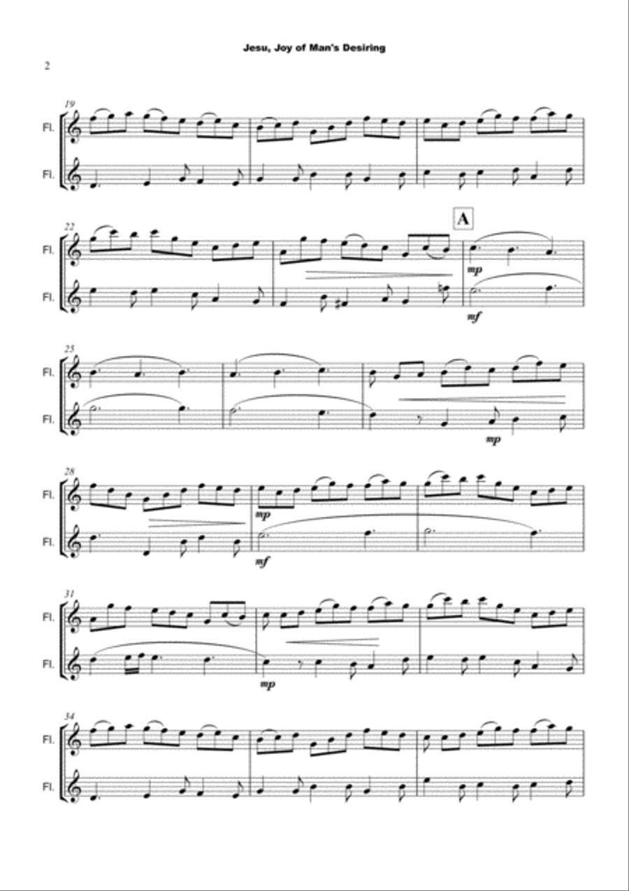 Jesu Joy of Man's Desiring, J S Bach, Flute Duet image number null