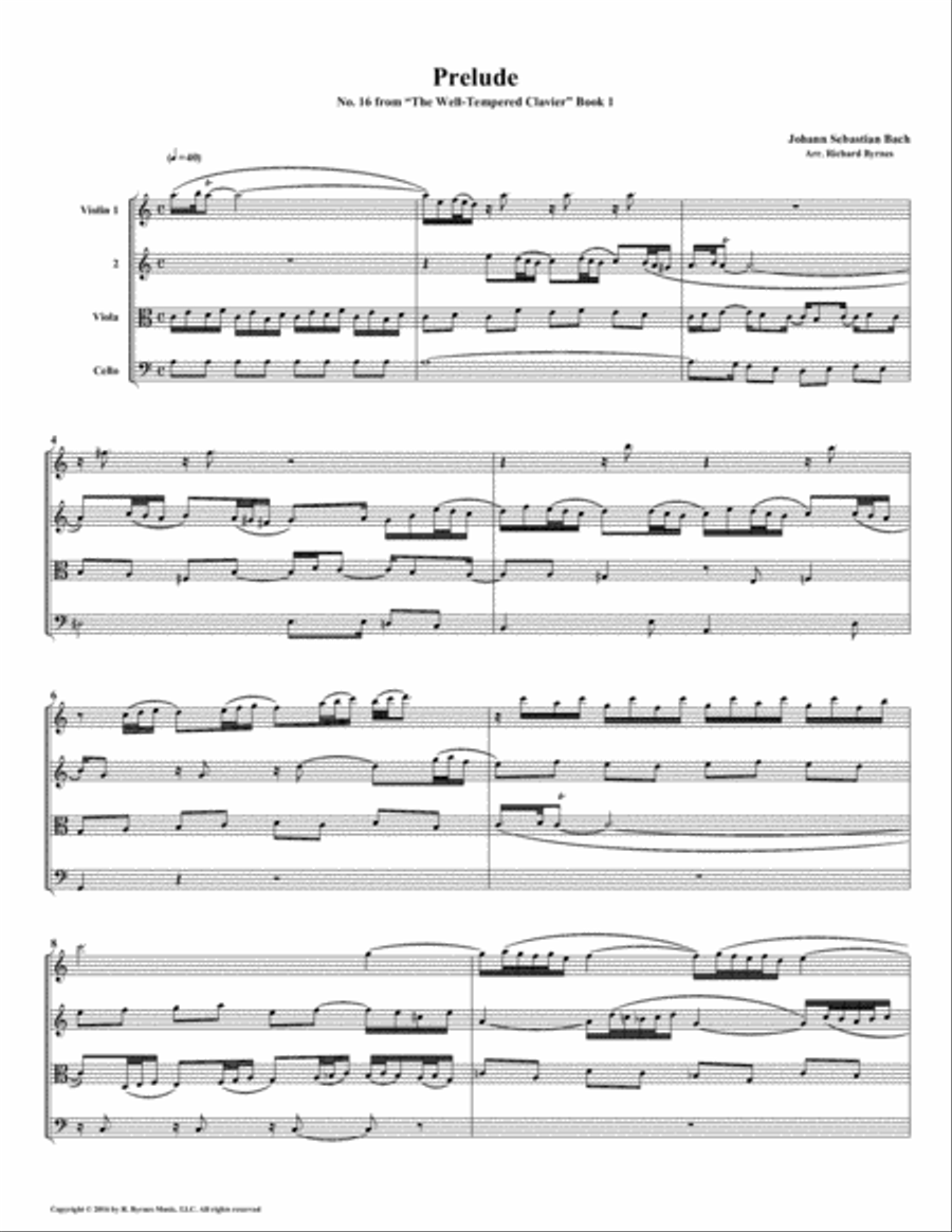 Prelude 16 from Well-Tempered Clavier, Book 1 (String Quartet)