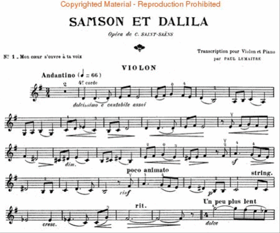 Mon coeur s'ouvre à ta voix (from Samson et Dalila) Violin scores gallery preview page 3