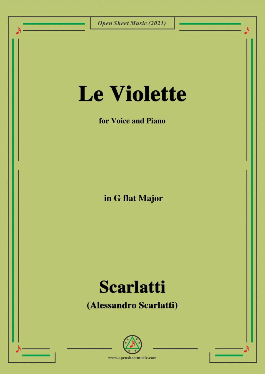 Scarlatti-Le Violette in G flat Major,from Pirro e Demetrio,for Voice&Piano Voice scores gallery preview page 1