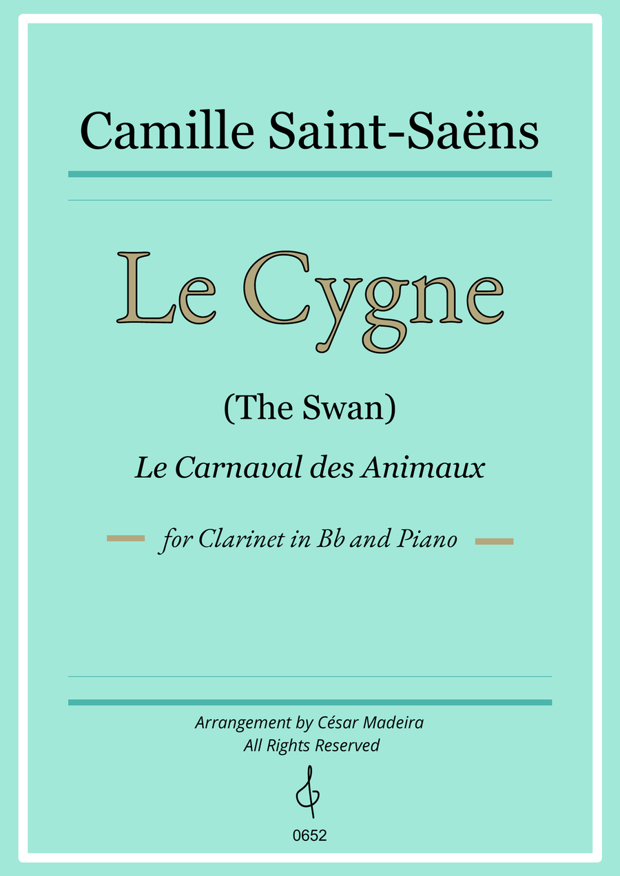 The Swan (Le Cygne) by Saint-Saens - Bb Clarinet and Piano (Full Score and Parts) B-Flat Clarinet scores gallery preview page 1