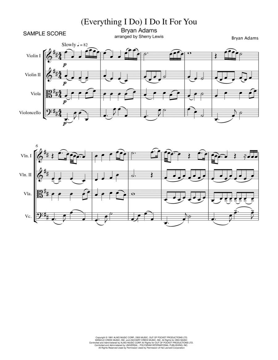 (Everything I Do) I Do It For You String Quartet scores gallery preview page 1