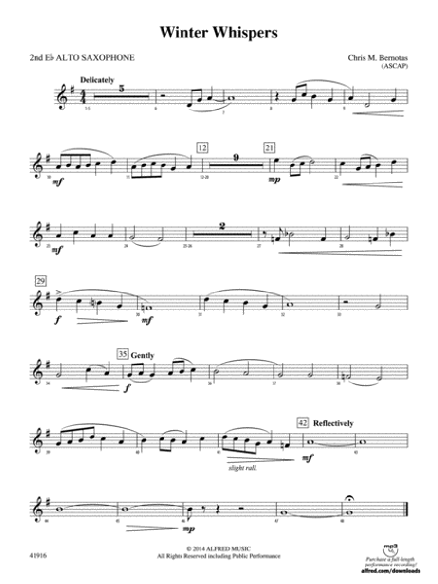 Winter Whispers: 2nd E-flat Alto Saxophone Concert Band scores gallery preview page 1