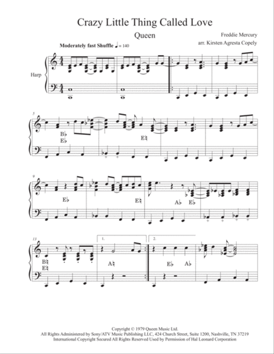 Crazy Little Thing Called Love Harp scores gallery preview page 1