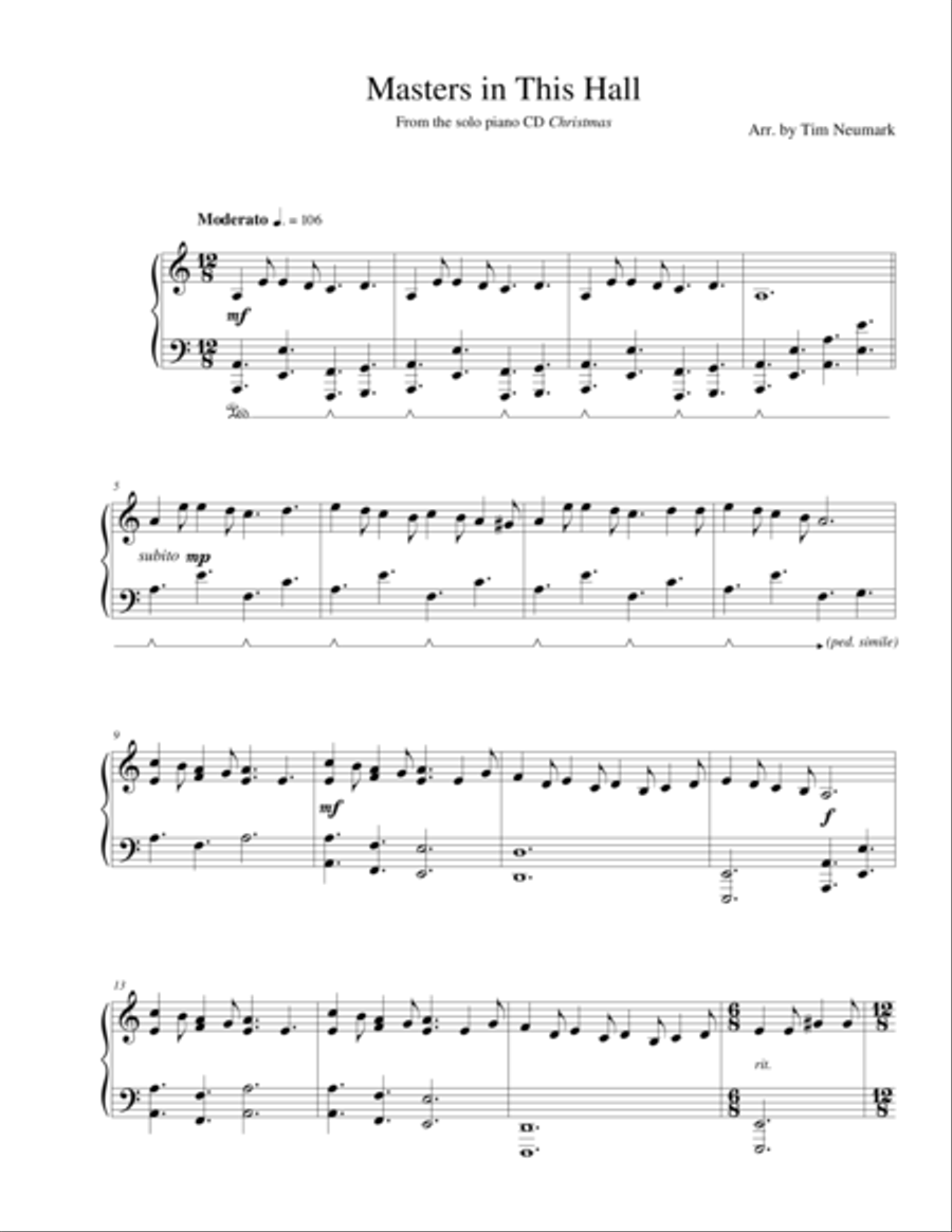 Masters in This Hall Piano Solo scores gallery preview page 1