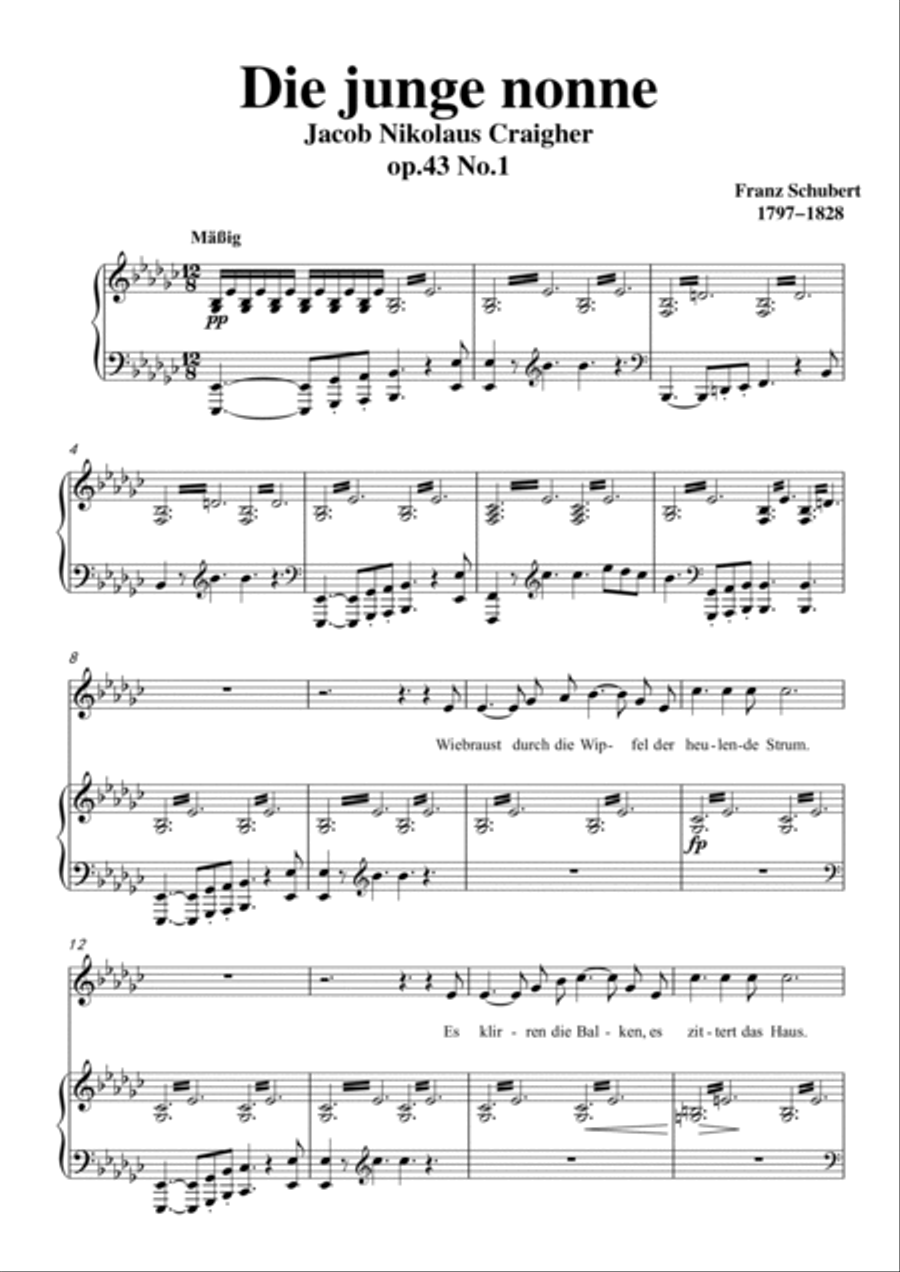 Schubert-Die junge nonne in bE minor,for Vocal and Piano Voice scores gallery preview page 2