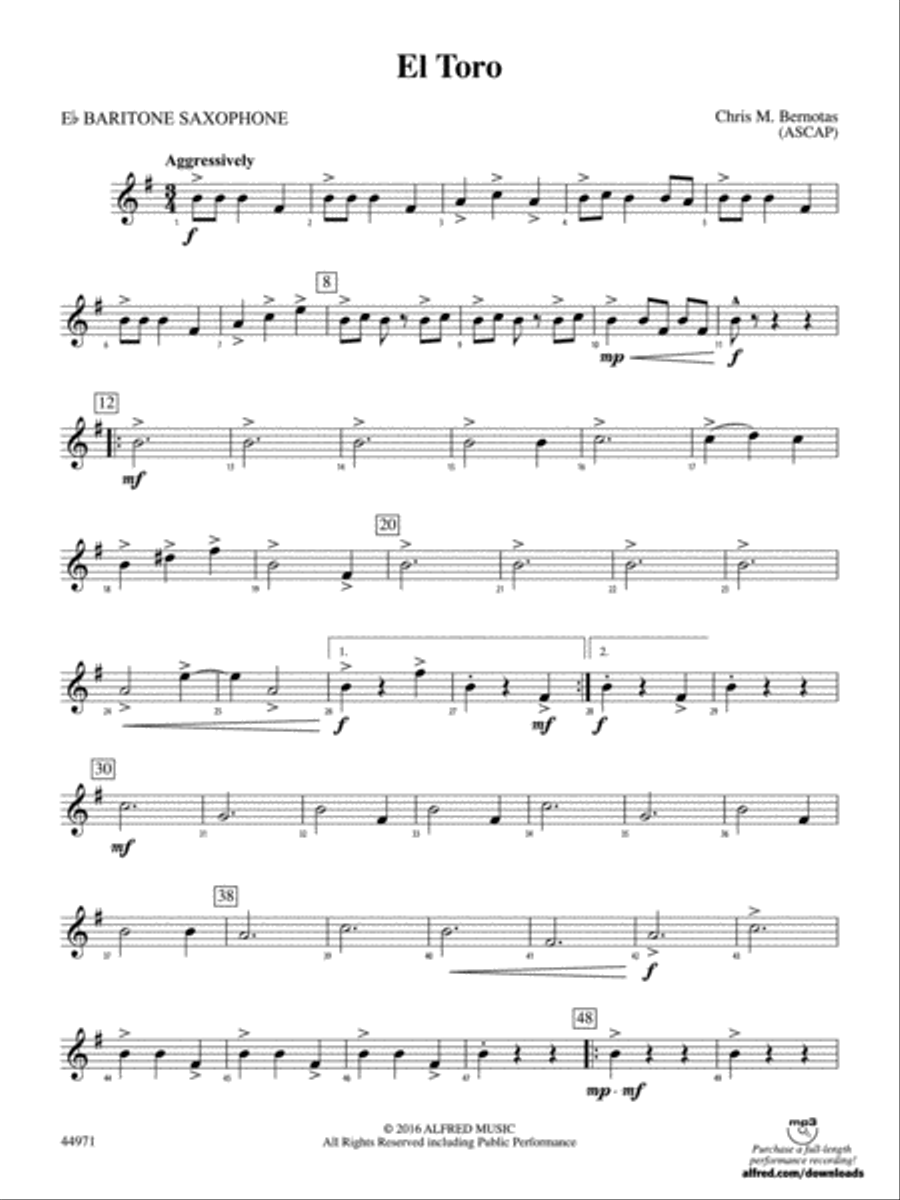 El Toro: E-flat Baritone Saxophone Concert Band scores gallery preview page 1