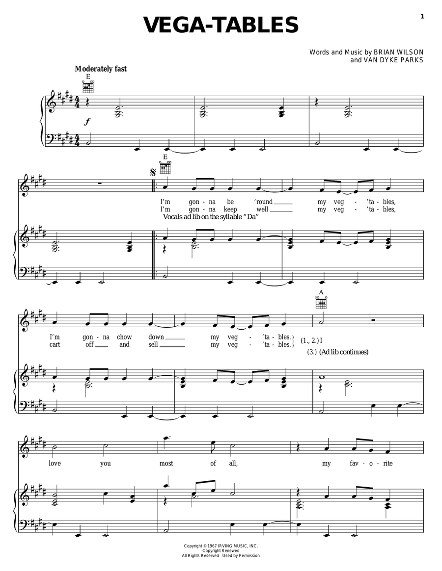 Vega-Tables Piano, Vocal, Guitar scores gallery preview page 1