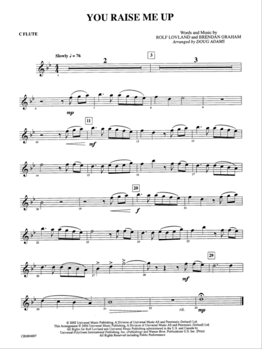 You Raise Me Up: Flute Concert Band scores gallery preview page 1
