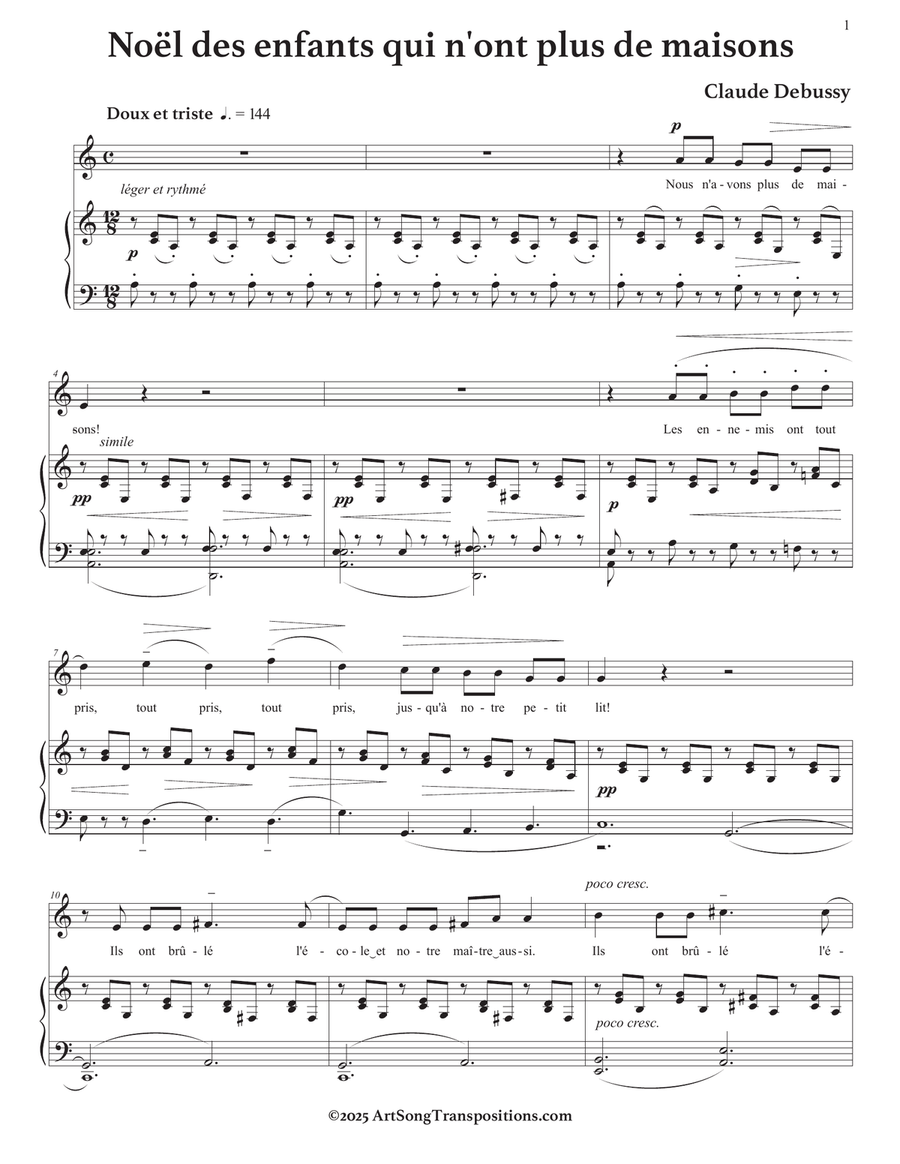 DEBUSSY: Noël des enfants qui n'ont plus de maisons (transposed to A minor) Piano, Vocal scores gallery preview page 2