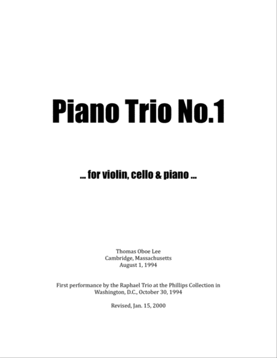 Piano Trio No. 1 (1994, rev. 2000) for violin, cello and piano Piano Trio scores gallery preview page 1