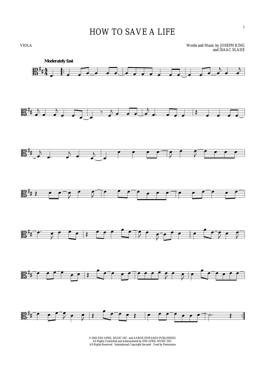 How To Save A Life Viola Solo scores gallery preview page 1