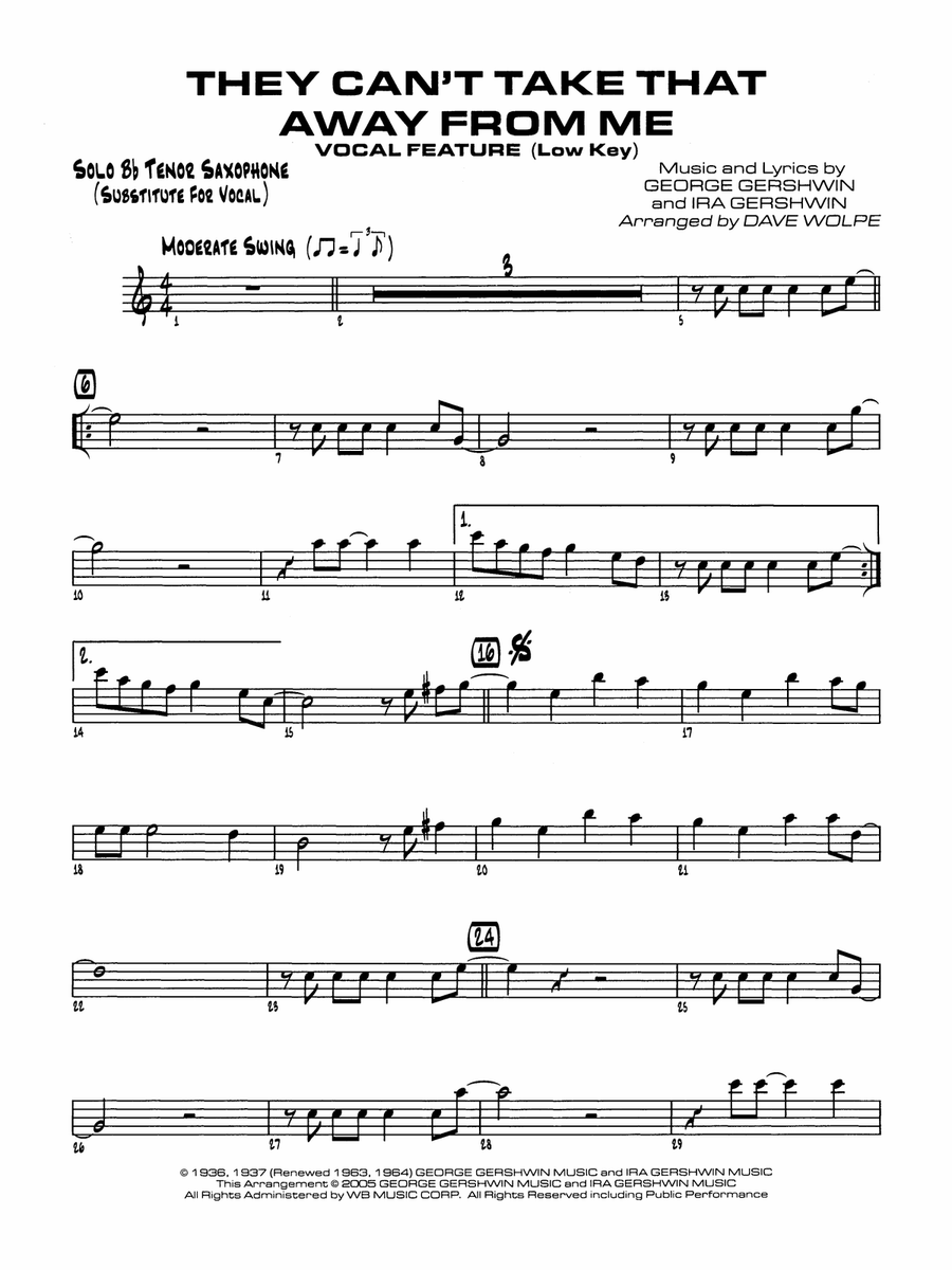 They Can't Take That Away from Me: Solo Bb Part (Substitute for Vocal)