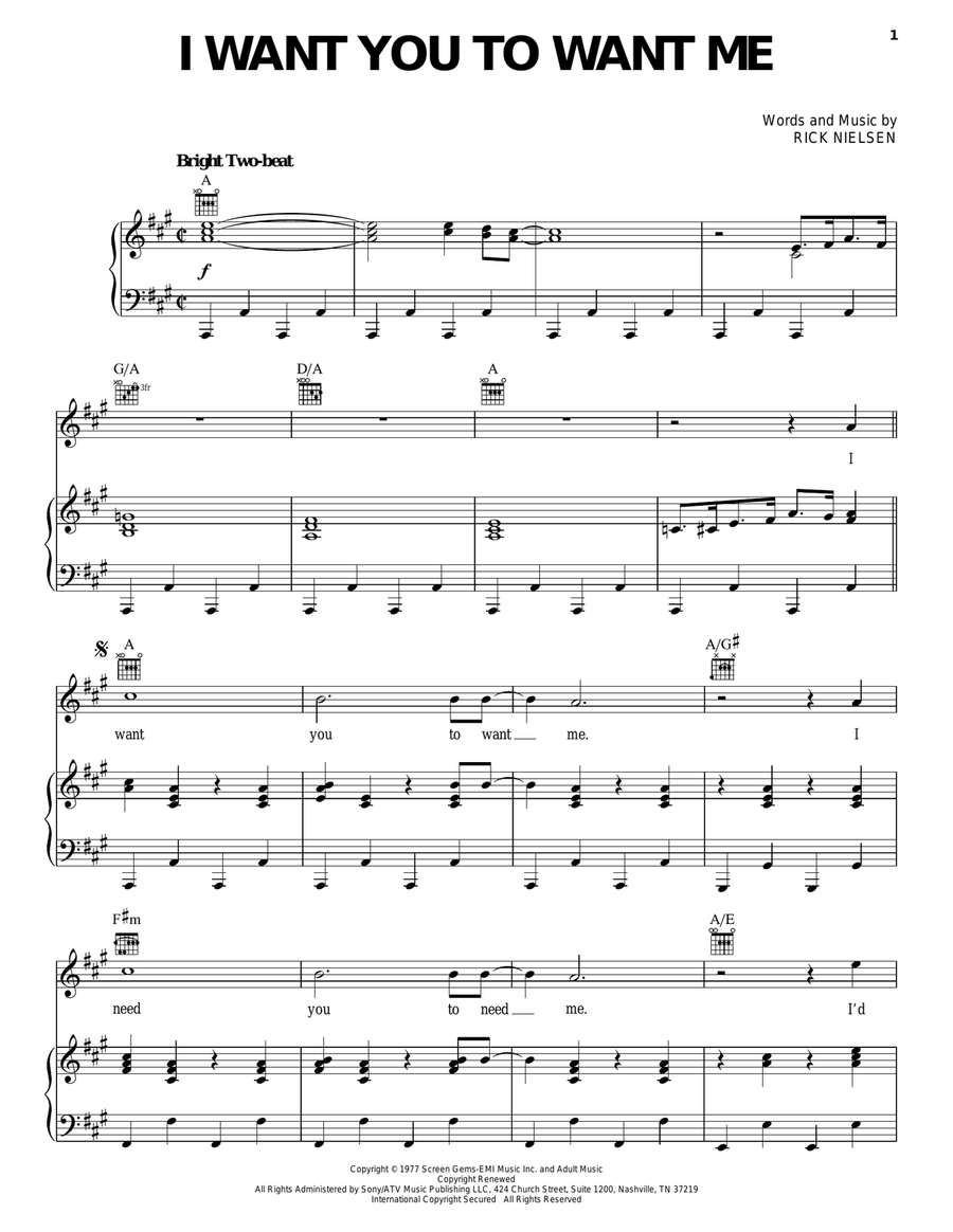 I Want You To Want Me I Want You To Want Me Piano, Vocal, Guitar scores gallery preview page 1