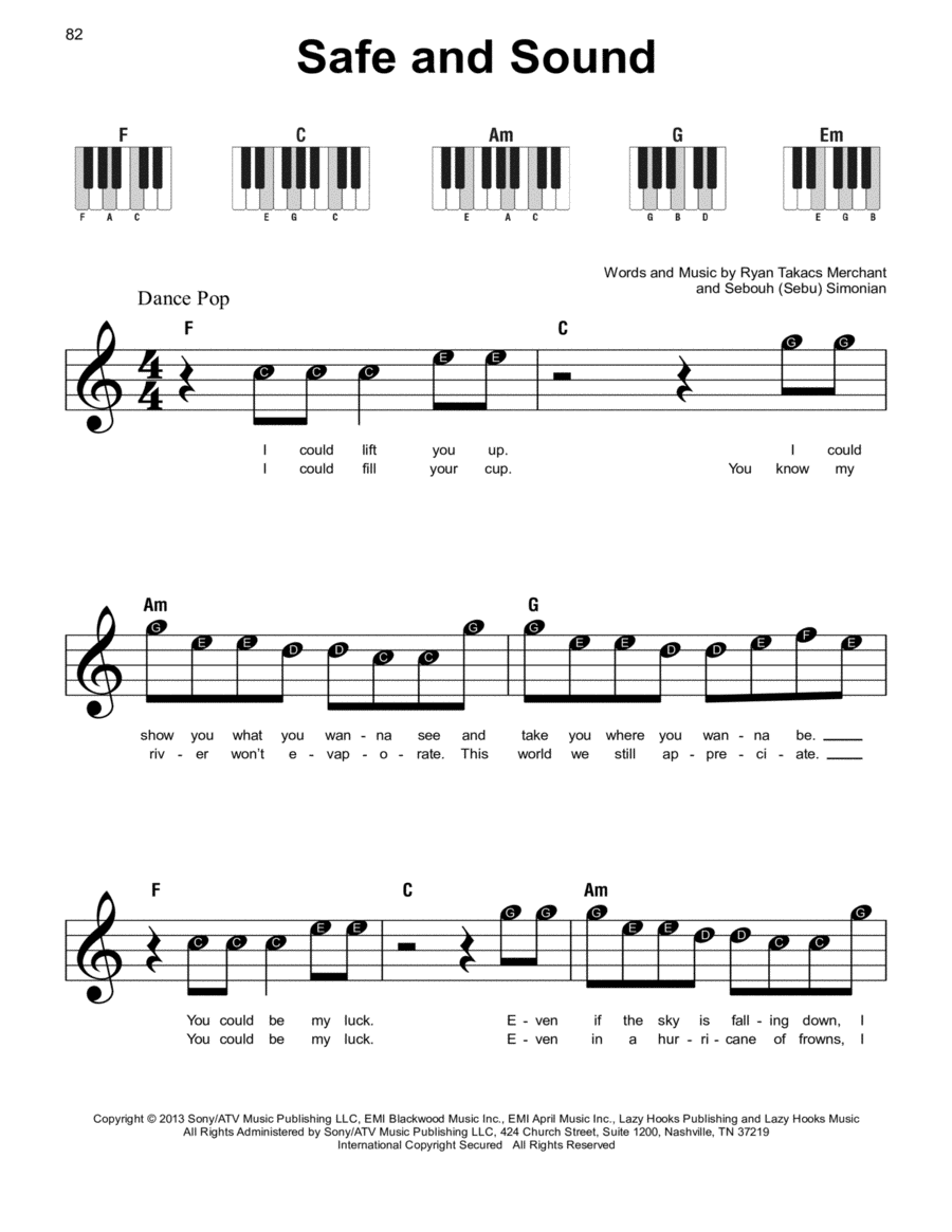 Safe And Sound Easy Piano scores gallery preview page 1