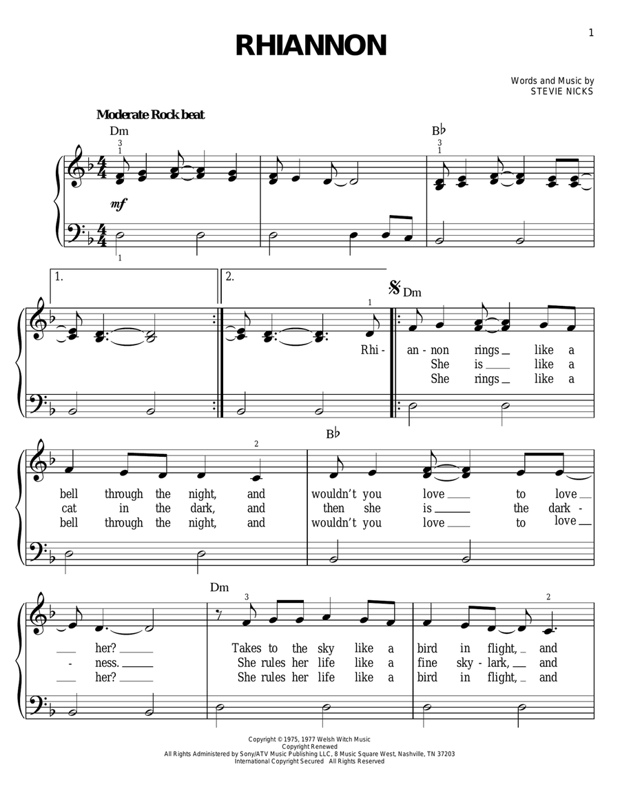 Rhiannon Easy Piano scores gallery preview page 1