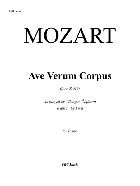 Mozart: Ave Verum Corpus K. 618 (as Played by Vikingur Olafsson) for Piano Solo image number null