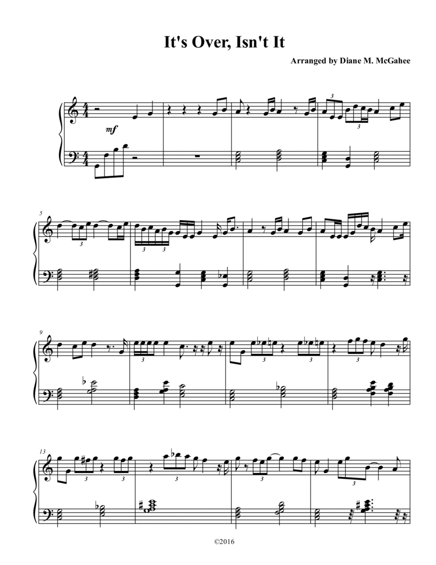 It's Over Isn't It Piano Solo scores gallery preview page 1