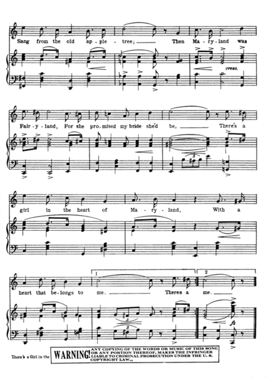 There's A Girl In The Heart Of Maryland (With A Heart That Belongs To Me) Voice scores gallery preview page 4