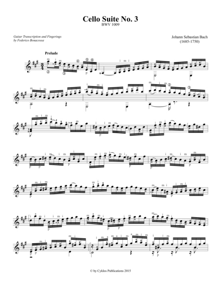 Cello Suite No. 3, Transcribed for Guitar by Federico Bonacossa