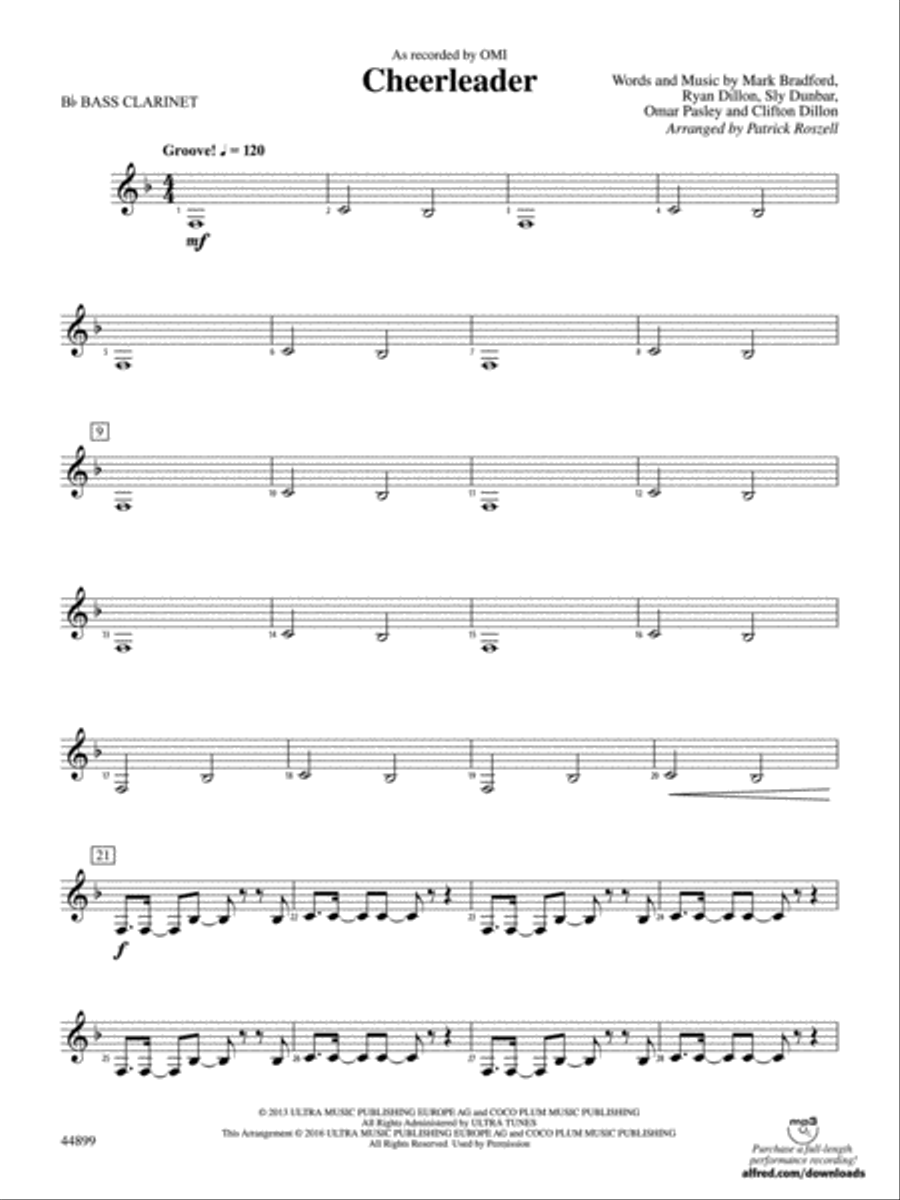 Cheerleader: B-flat Bass Clarinet Concert Band scores gallery preview page 1