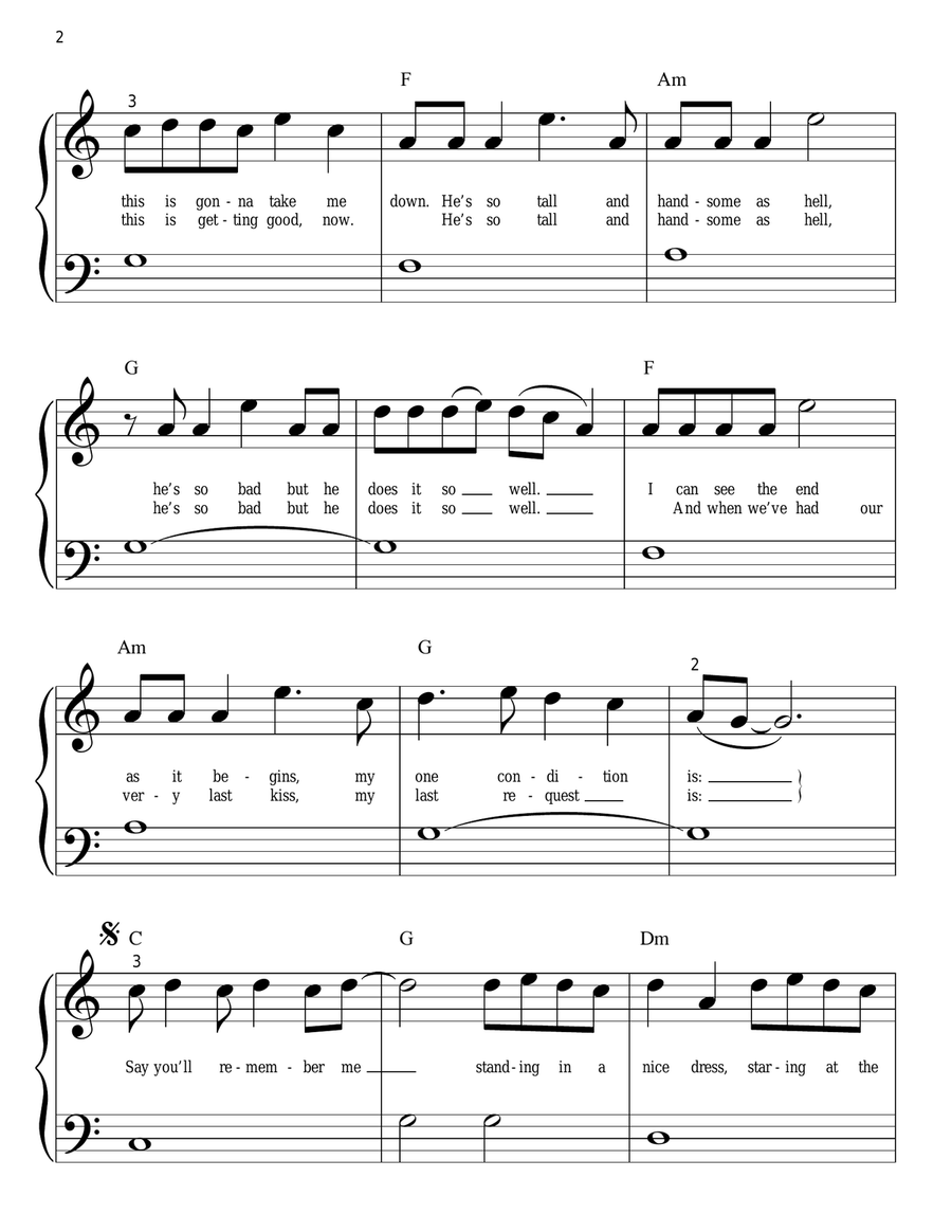 Wildest Dreams Easy Piano scores gallery preview page 2