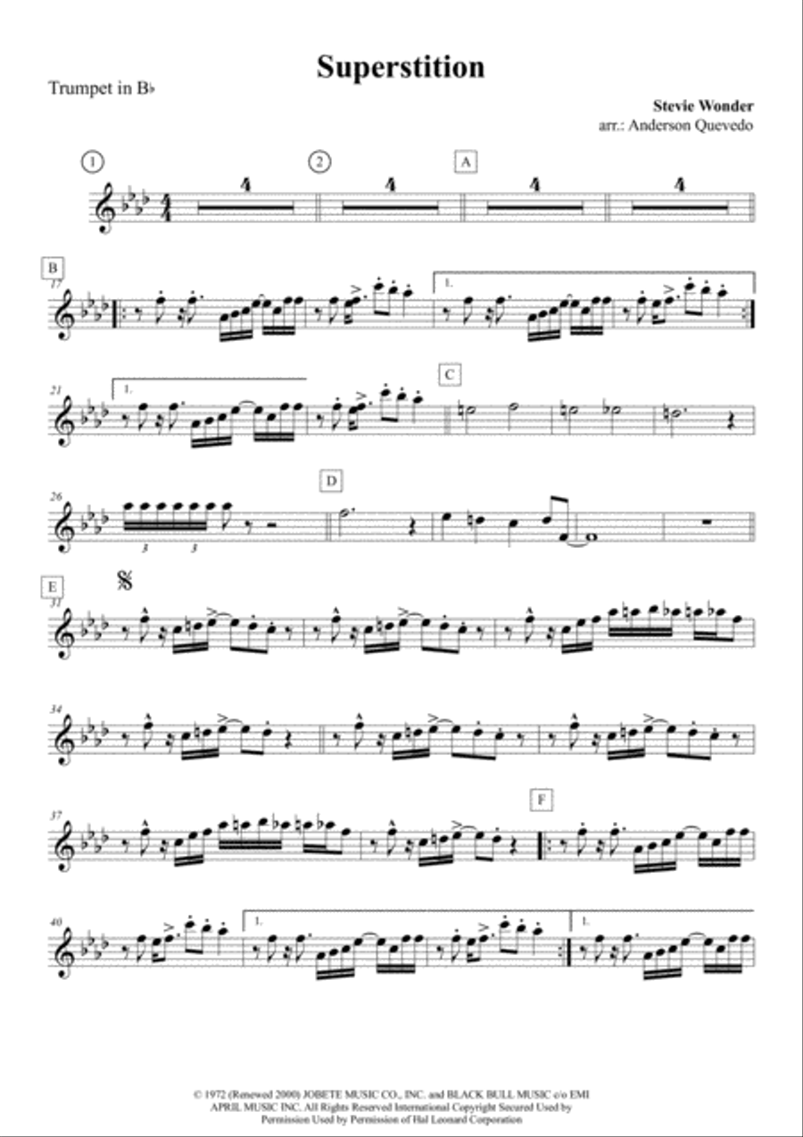 Superstition Trumpet Solo scores gallery preview page 1