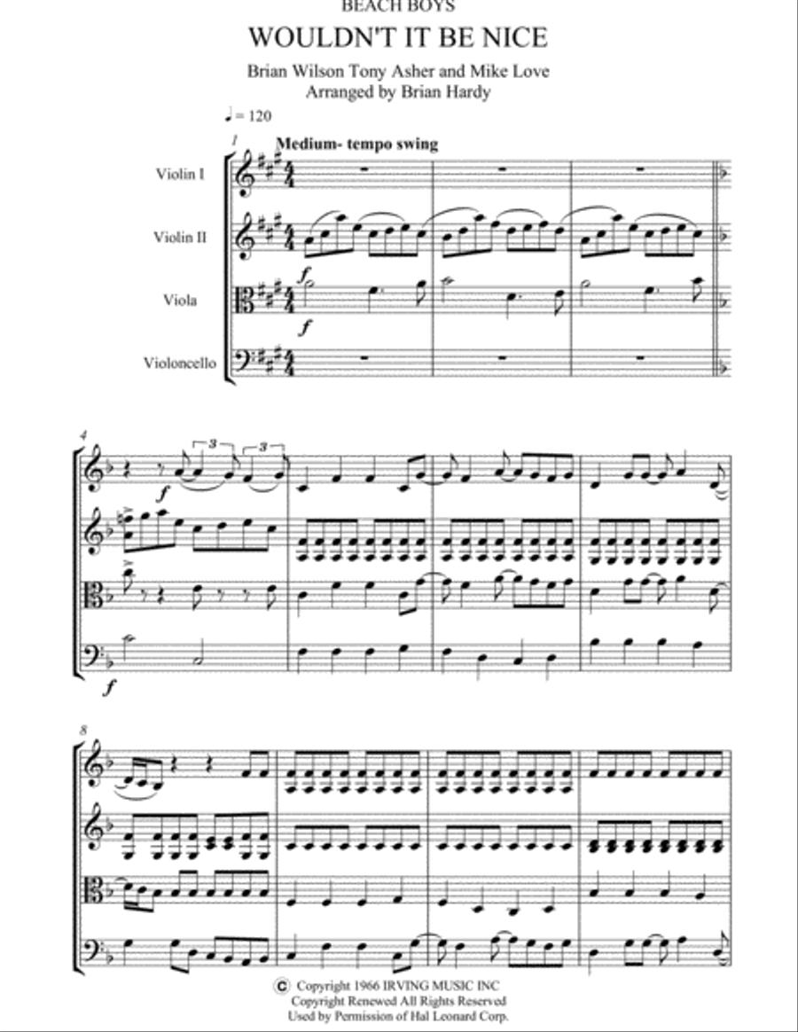 Wouldn't It Be Nice Wouldn't It Be Nice String Quartet scores gallery preview page 1