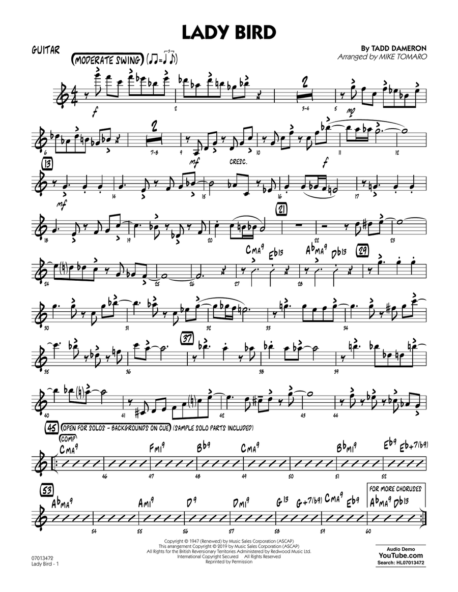 Lady Bird (arr. Mike Tomaro) - Guitar Jazz Ensemble scores gallery preview page 1