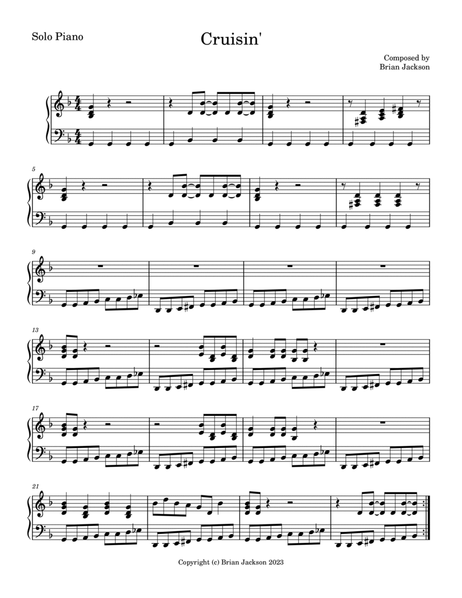 Crusin' Crusin' Piano Solo scores gallery preview page 1