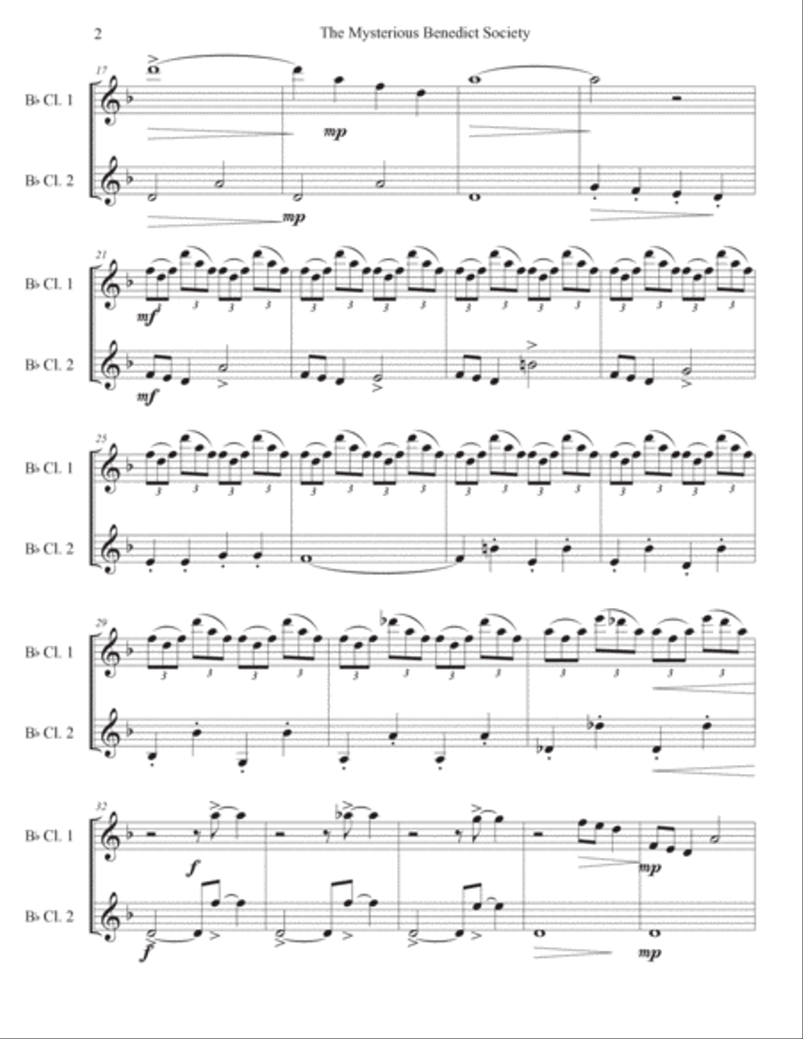 The Mysterious Benedict Society Main Title Theme Clarinet Duet scores gallery preview page 2