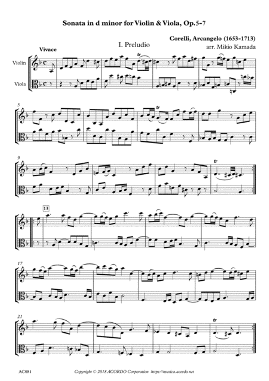 Sonata in d minor for Violin & Viola, Op.5-7 String Duet scores gallery preview page 1