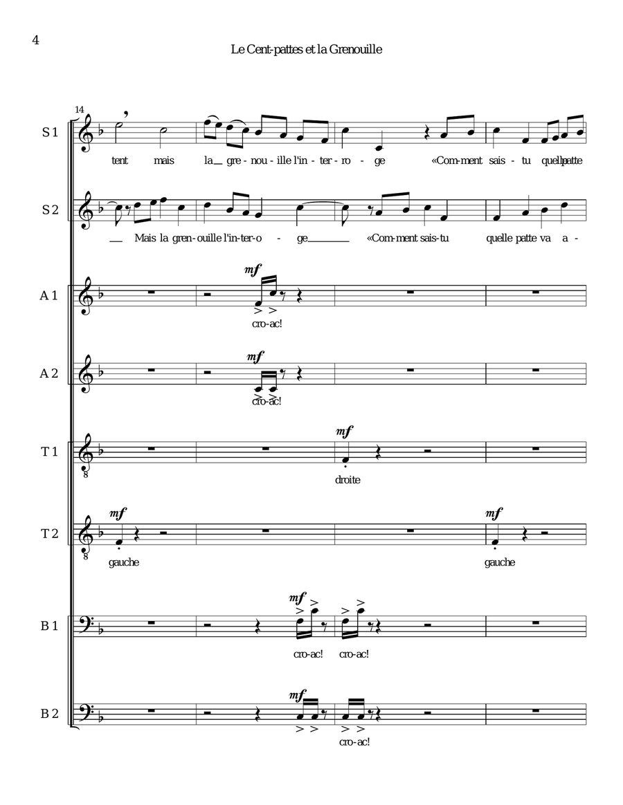 Le cent-pattes et la grenouille (The Centipede and the Frog in French) for 8 part choir 4-Part scores gallery preview page 4