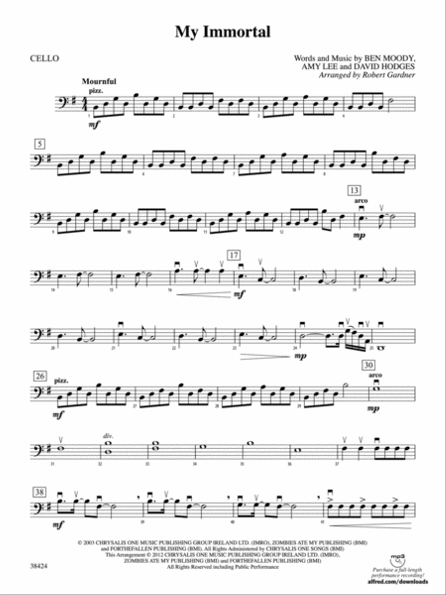 My Immortal: Cello String Orchestra scores gallery preview page 1