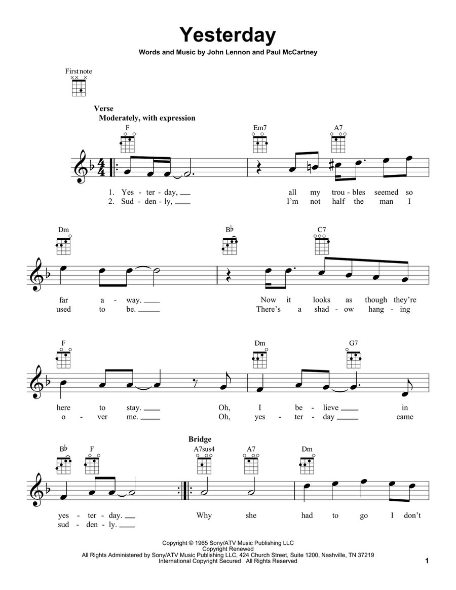 Yesterday Ukulele scores gallery preview page 1