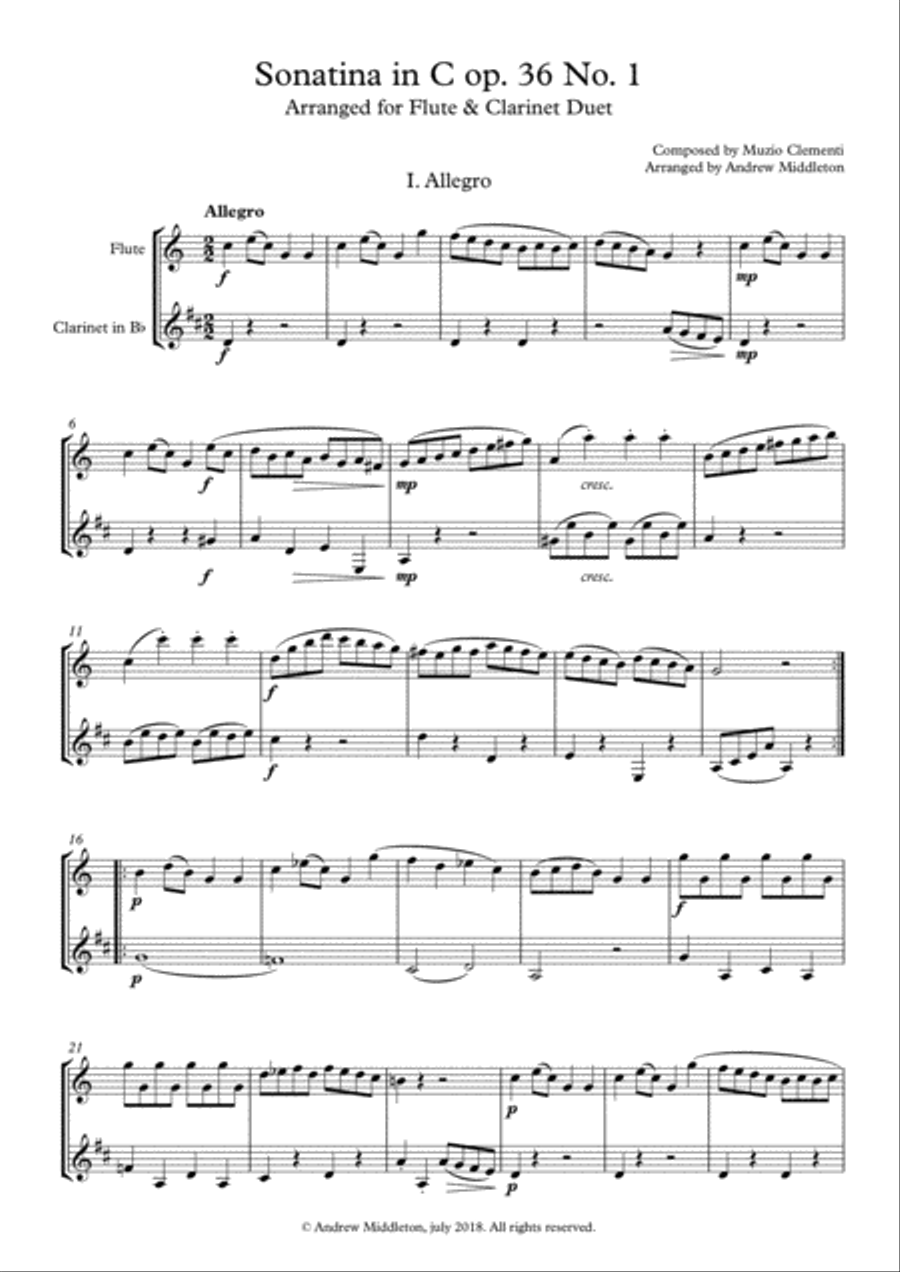 Sonatina in C, Op. 36 No. 1 for Flute and Clarinet Duet Woodwind Duet scores gallery preview page 3